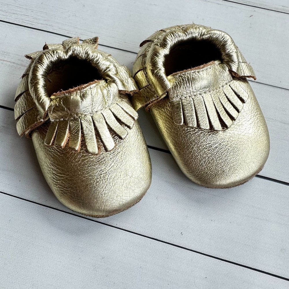Birdrock Gold Baby Mocassins - Size 3